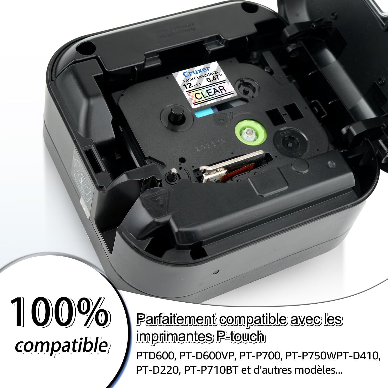 Lot de 50 Ruban compatible P-touch TZe-131L1 Noir sur Transparent 12 mm