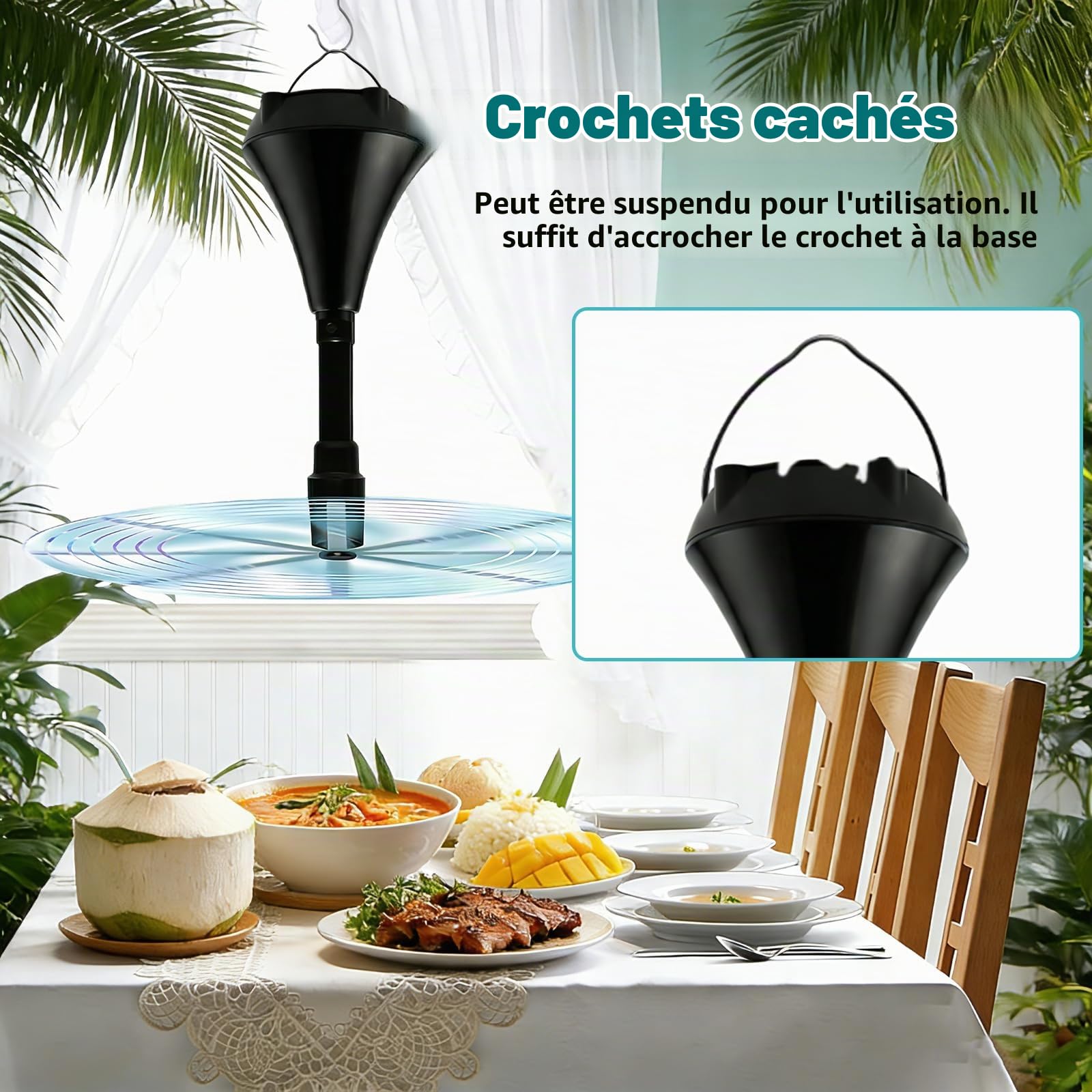 Ventilateur Anti Mouche de Table, Ventilateur Mouche Rechargeable Con USB-C | Ventilateur de Table Anti Mouche Pliable Extensible, Suspendu pour Pique Niques Restaurant Cuisines Extérieur