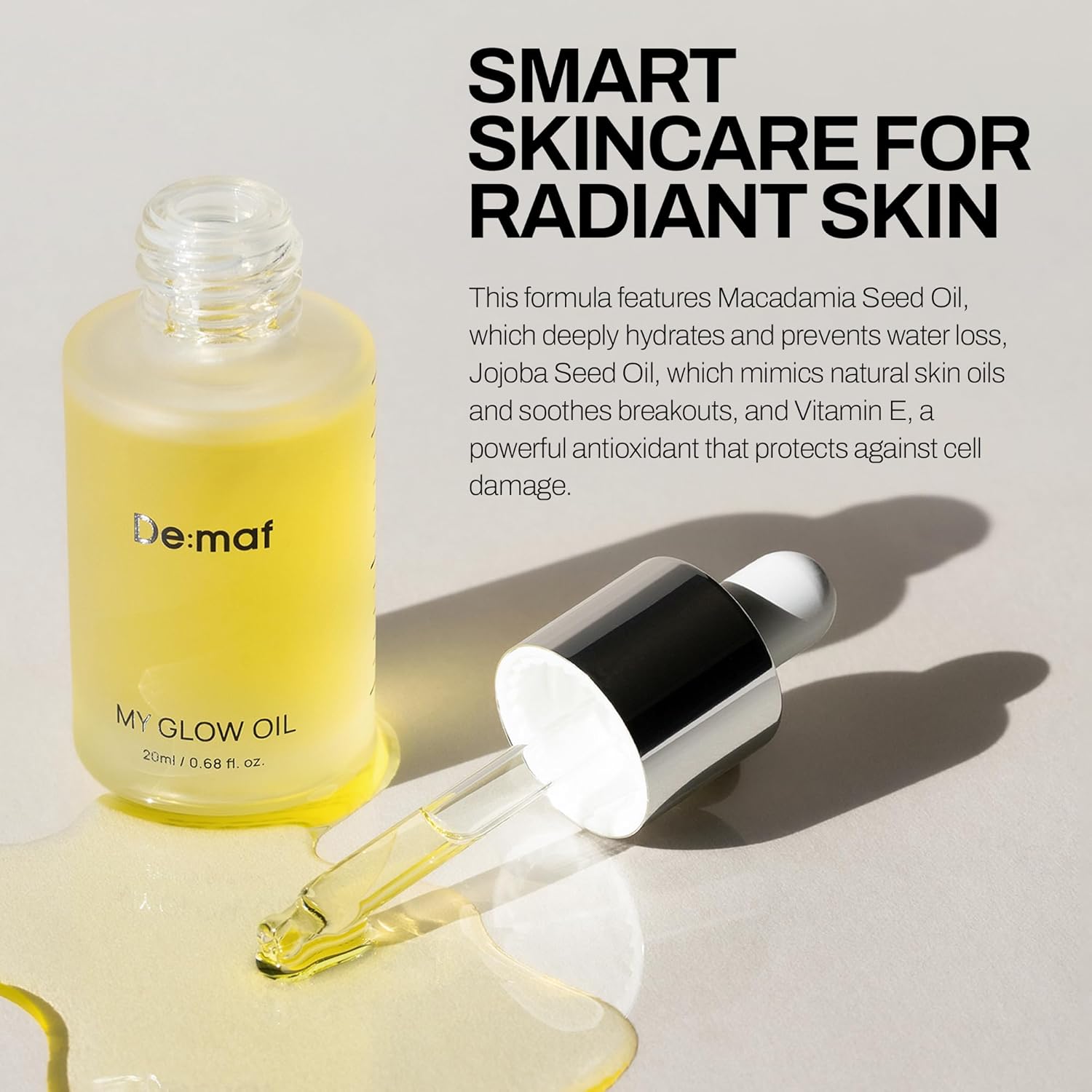 De:maf My Glow Oil – 100% Natural Face Oil for Sensitive & Oily Skin, Hydrating & Non-Comedogenic with Jojoba, Macadamia & Vitamin E – Lightweight Facial Oil for Dry Skin