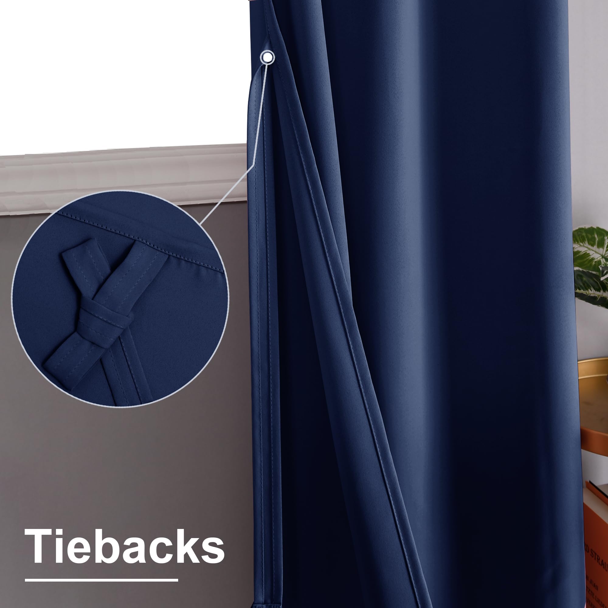 XWZO Blackout Curtains Shades Window Curtain Panels with Tiebacks- Noise Reduction and Thermal Insulated Eyelet Curtains for Bedroom,Living Room,Office,Study Room Navy W66xL90 - Image 3