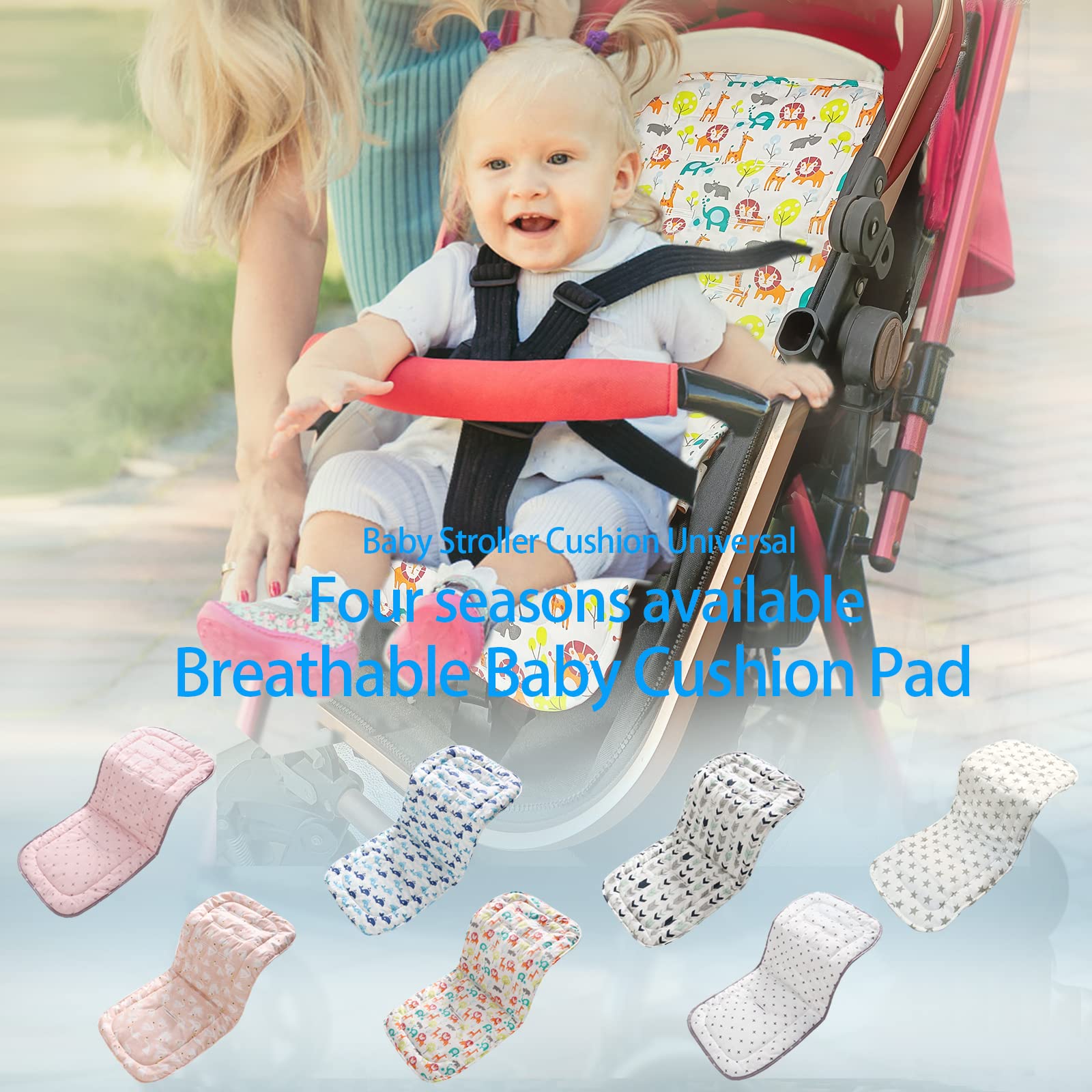Baby Sitzauflage für Kinderwagen, 32x78 cm Baby Sitzeinlage aus 100% Baumwolle Weiche und Reversible Autositz Kinderwagenauflage für Babyschale Buggy (Bär)