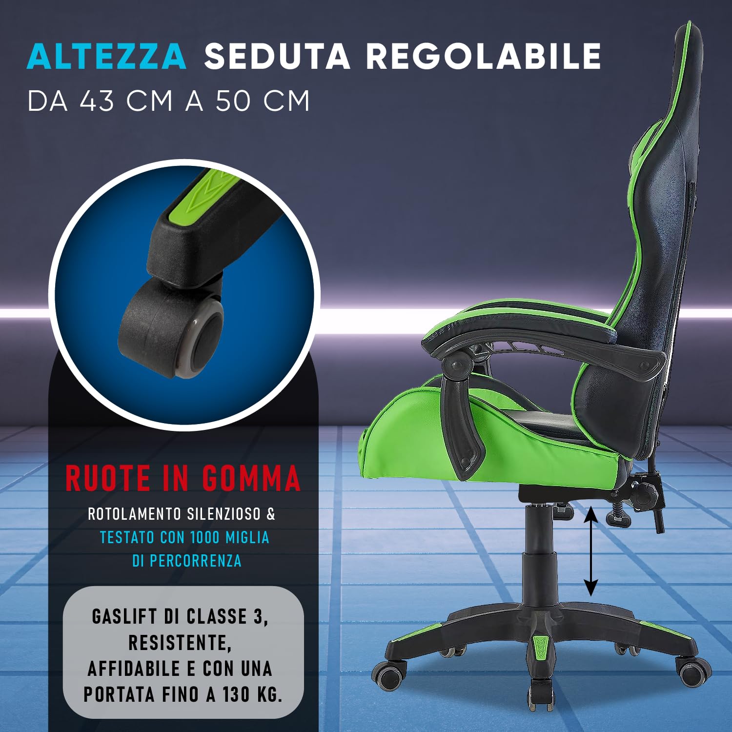 Walden Sedia da gaming, ergonomica, da ufficio, da gaming, schienale regolabile, sedia girevole da corsa, ufficio, computer, ergonomica, videogioco (Verde)