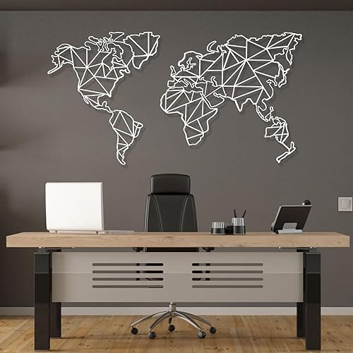Miniatura 7 de Arte de pared de mapa del mundo de metal, decoración de mapa geométrico del mundo de 2 piezas, decoración de pared de metal, decoración de pared de