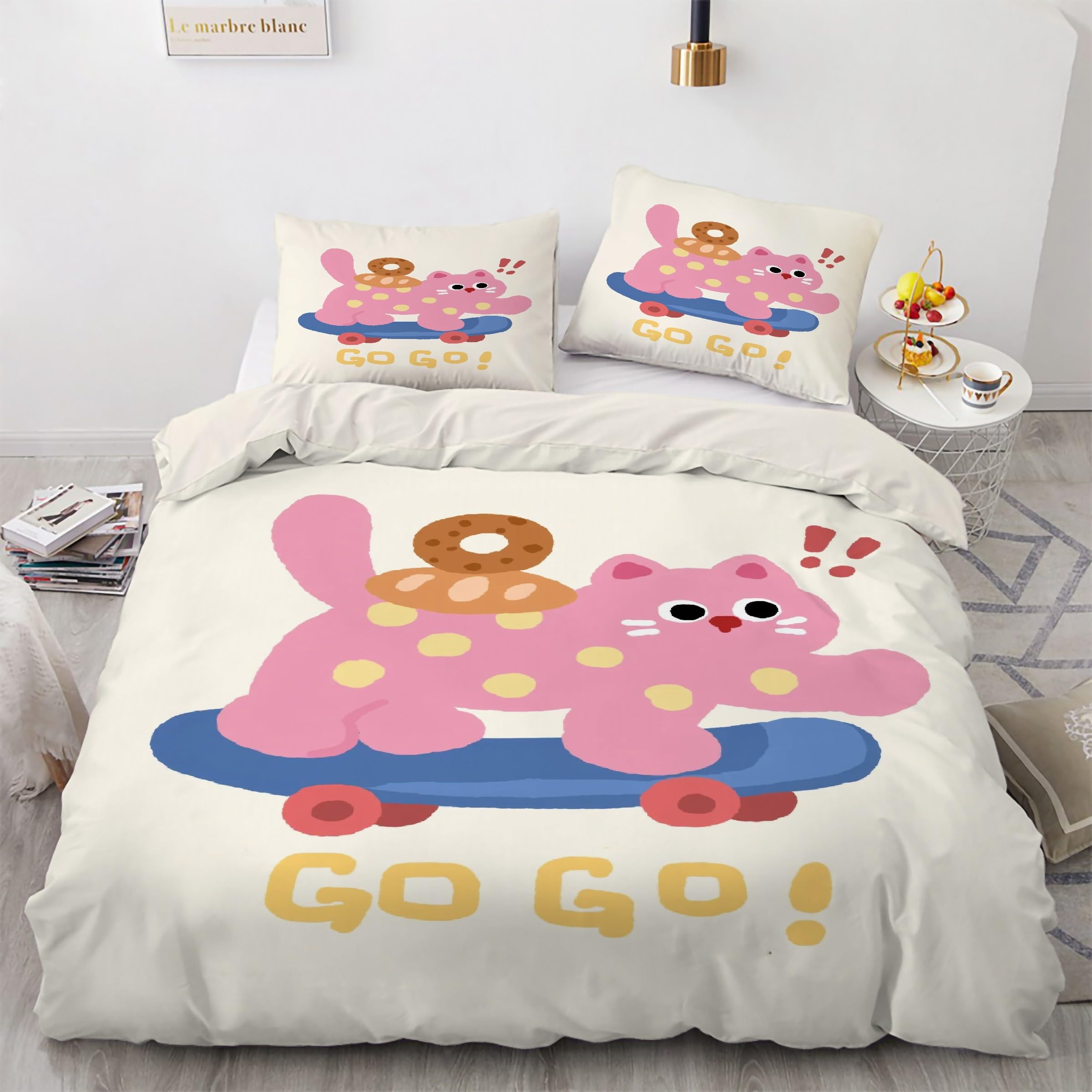 Housse de couette 200x200 chaton rose avec ses deux taies d'oreiller assorties