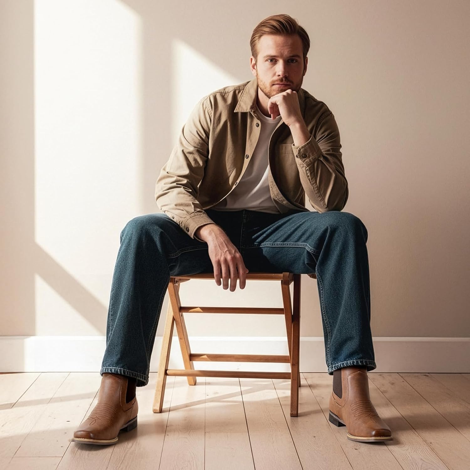 Cowboy Boots for Men Square Toe Chelsea Boots Mens Western Boots Casual Dress Shoes Ankle Boots - Image 3