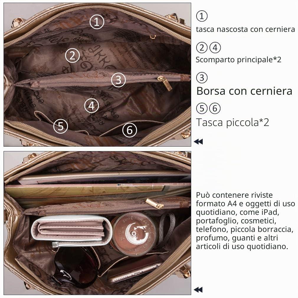 Pahajim Set Borse Donna 4 Pezzi Moda Borsa a Mano Elegante Borsa Bauletto in PU Pelle Borsetta Tracolla Media (Bianco)