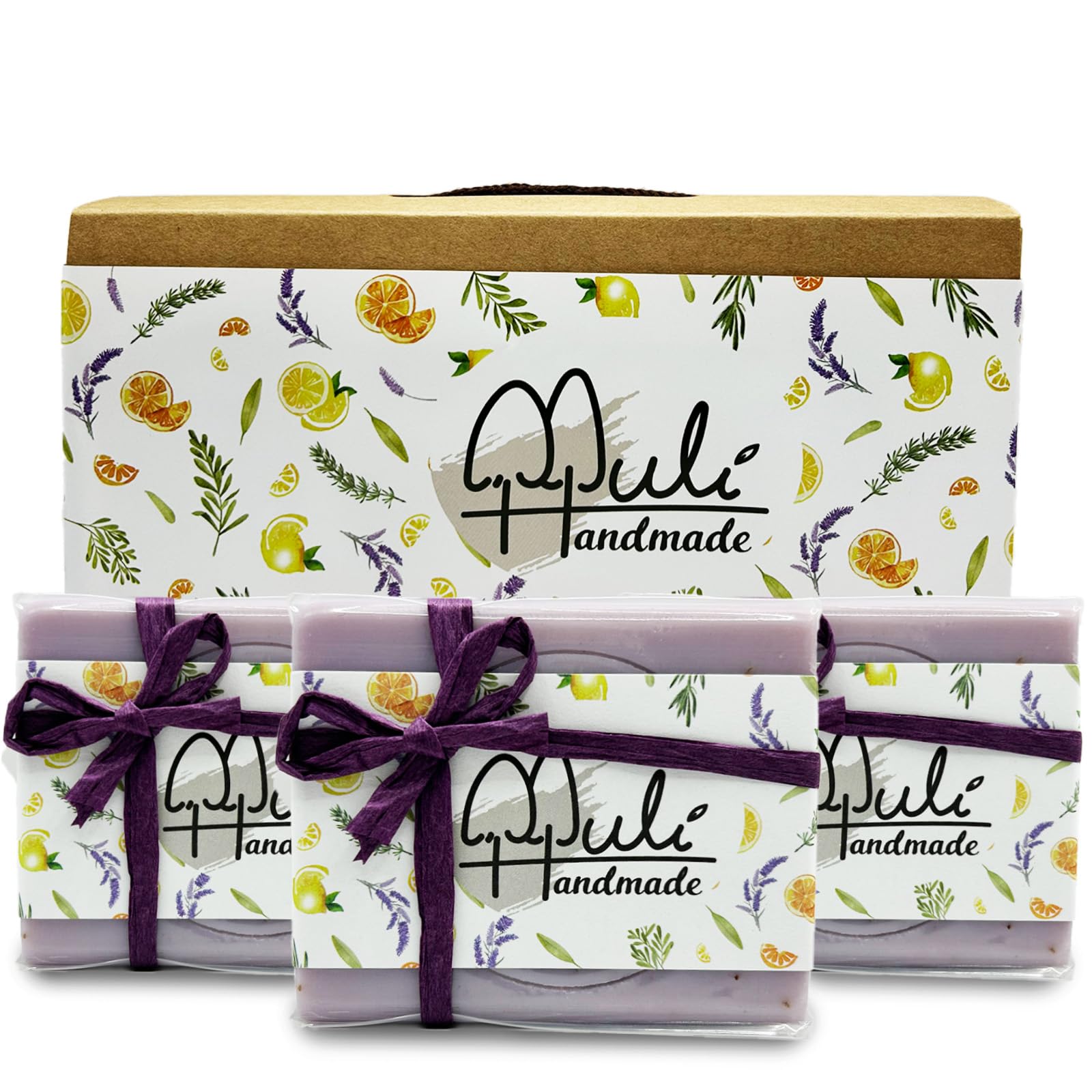 Natural Handemade Bar Soap for Men and Women with Essential oils, Scented Bar Soaps for Bath, Fragrance Gift Set (Pack of 3) Lavender
