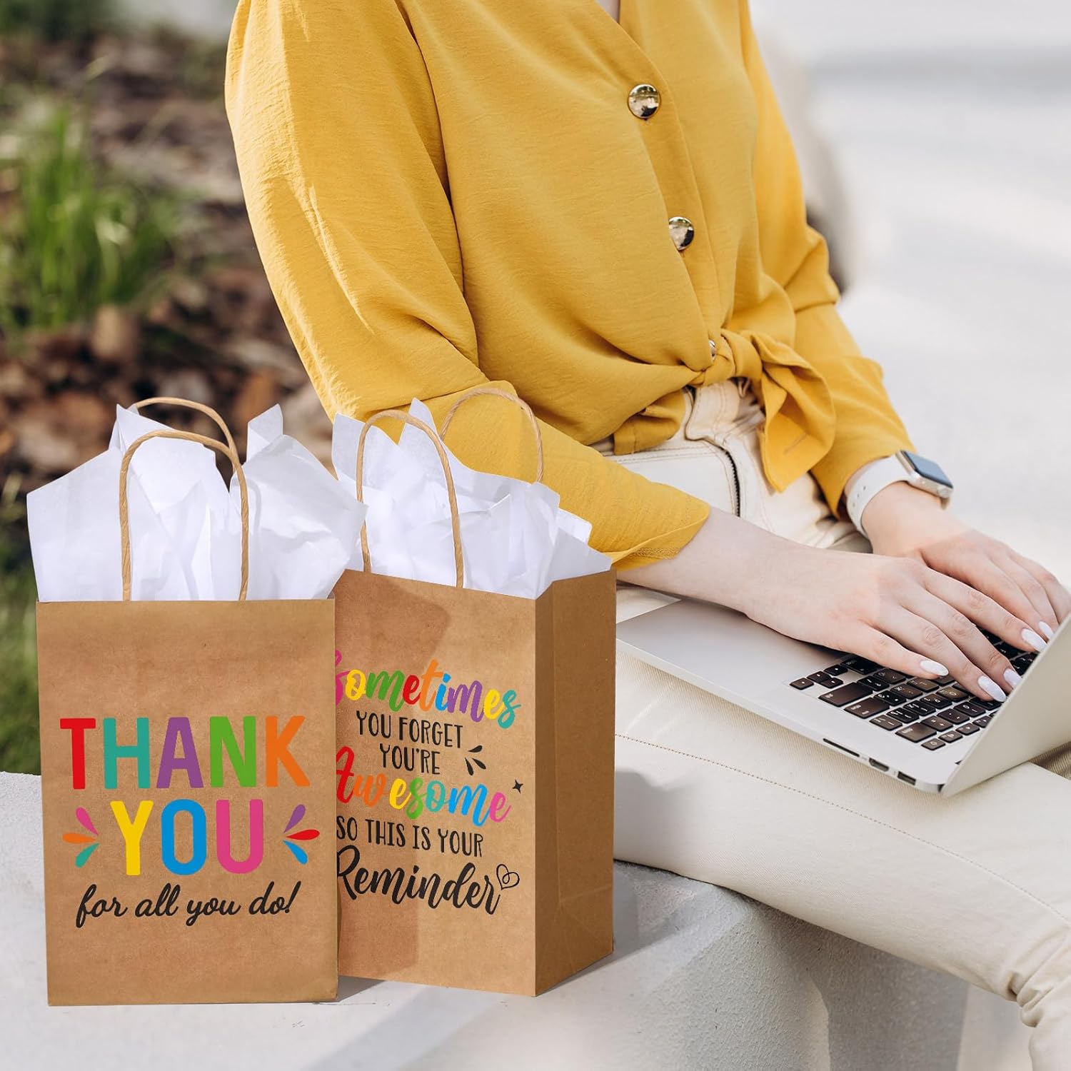 Resholder 30 Pcs Employee Appreciation Gift Bags with Tissue Papers Thank You Paper Bags with Handles Inspirational Quote Treat Pouches Christian Church Gifts for Team Coworker Staff Teacher Nurse