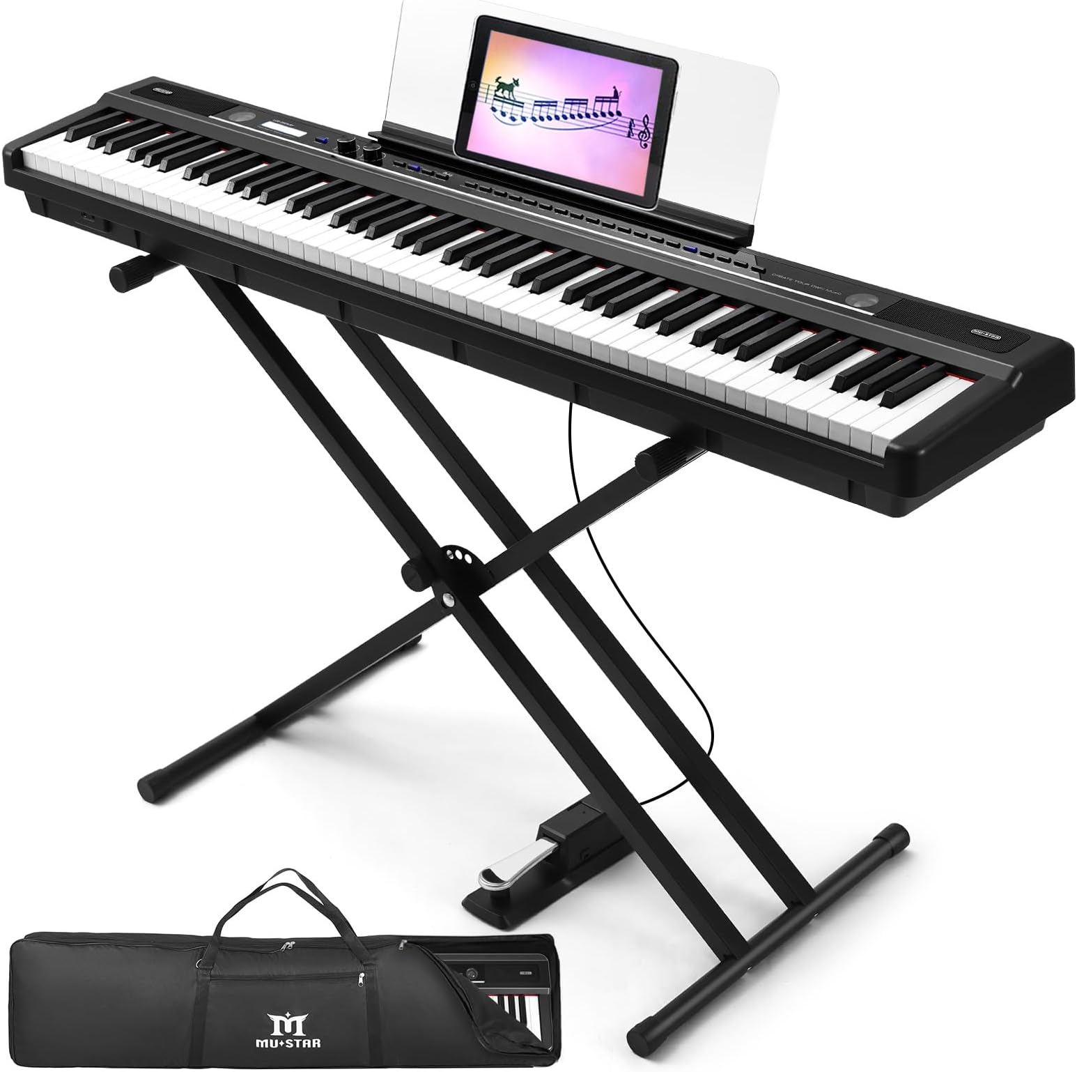 MUSTAR Digital Piano 88 Key Weighted with Stand, 88 Key Semi Weighted Keyboar...