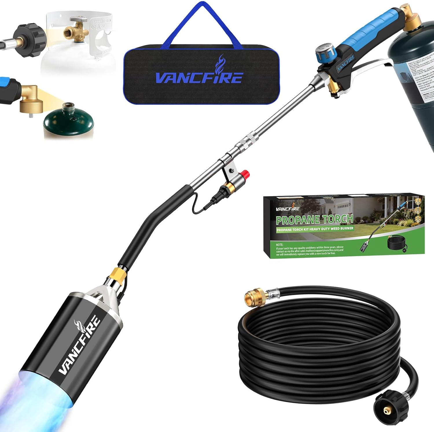 Propane Torch Weed Burner Kit with Storage Bag,Heavy Duty High Output Blow Torch with 1 lb Propane Cylinder Adapter & 10FT Hose,Flamethrower with Turbo Trigger for Weeding,Roofing,Ice Melting(33")
