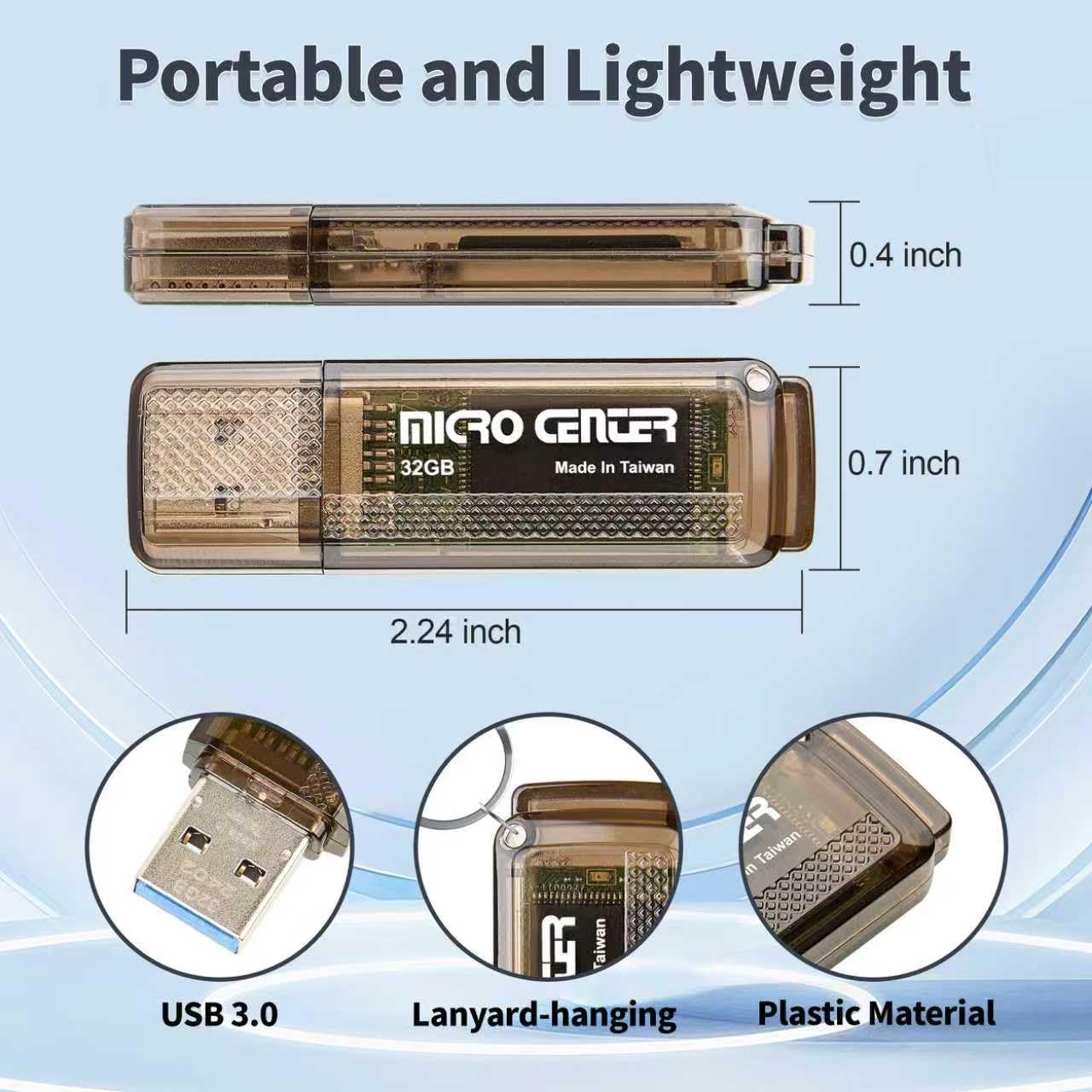 INLAND Micro Center Superspeed - Paquete de 10 unidades de memoria flash USB 3.0/USB 3.1 Gen1 de 32 GB, tamaño de goma de mascar, unidad de almacenamiento de datos, 10 veces más rápido que las