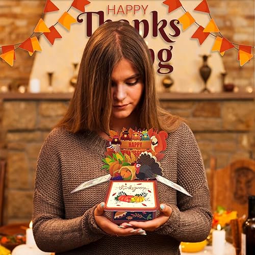 Miniatura 6 de Tarjeta desplegable de pavo de Acción de Gracias para niños, divertidas tarjetas de felicitación 3D de Acción de Gracias para fiesta de otoño, la