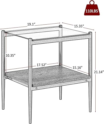 Miniatura 5 de Juego de mesa auxiliar y mesa auxiliar de 3 piezas, marco de metal negro, mesa auxiliar superior de cristal, estante superior cuadrado, mesas