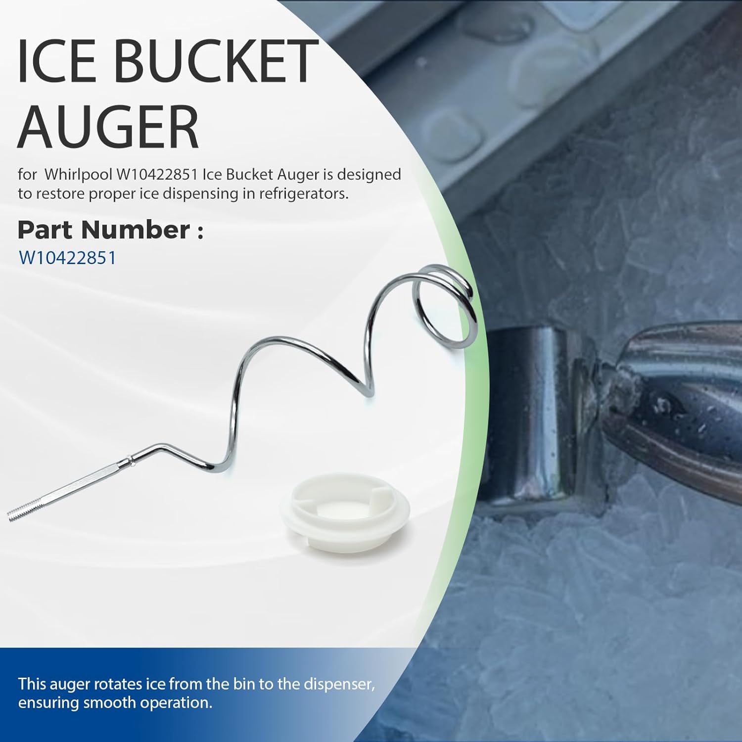 W10422851 Ice Auger Bucket fit for Whirlpool Maytag Jenn-Air KitchenAid Amana Magic Chef Admiral Norge Roper Kenmore Ice Maker, Ice Bucket Auger