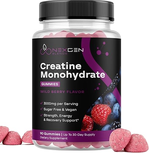Gomitas de monohidrato de creatina sin azúcar, gomitas veganas de creatina para mujeres y hombres con 3000 mg por 3 masticables de creatina que
