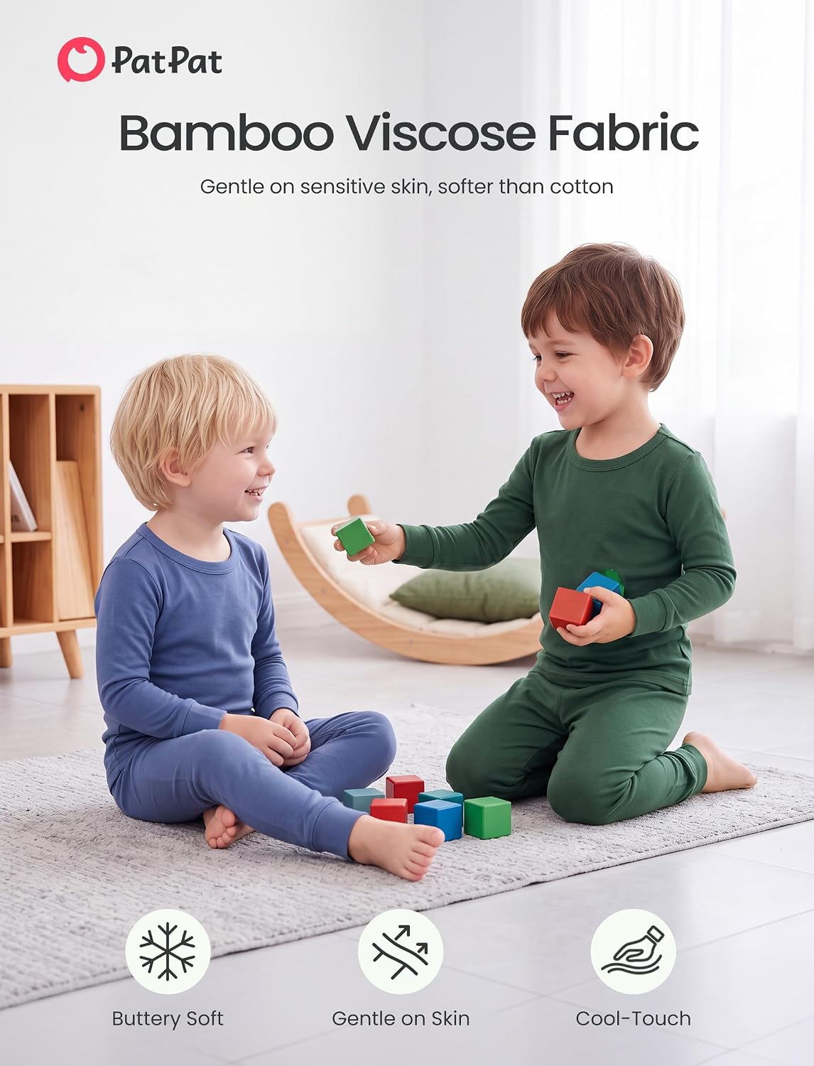 PATPAT Bamboo Viscose Toddler Pajama Sets, 4-piece PJs for Baby Girls Boys