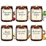 6 Pack Fall Winter Scented Candles for Home, Candles Gifts Sets for Women Men Birthday Thanksgiving Christmas, 7.1Oz Large Jar | Long Lasting Soy Wax Candles with Cinnamon Apple, Smoke Vanilla