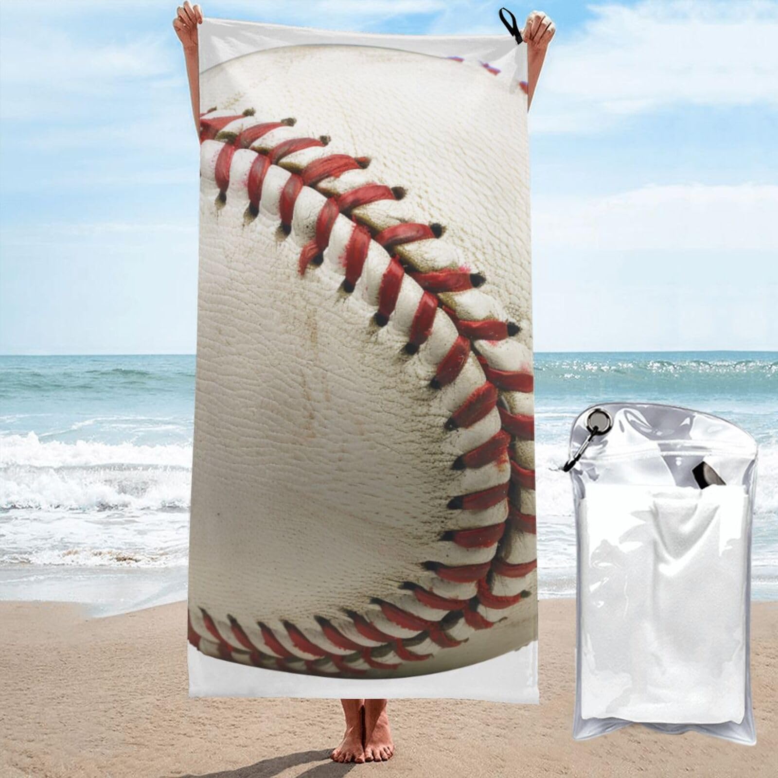 kkvhhyuo Microfiber Beach Towel, Sport Ball Baseball Printed Lightweight Quick Dry Travel Bath Sheet with Compact Carry Bag for Swimming Yoga Camping Gym,27.5"x55"