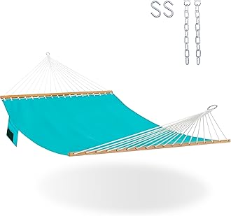 Lazy Daze Hammocks 11 FT Double Outside Hammock Quick Dry Olefin Fabric Hammock with Spreader Bar & Side Pocket for Outdoor Poolside Backyard 450 lbs Capacity, Turquoise
