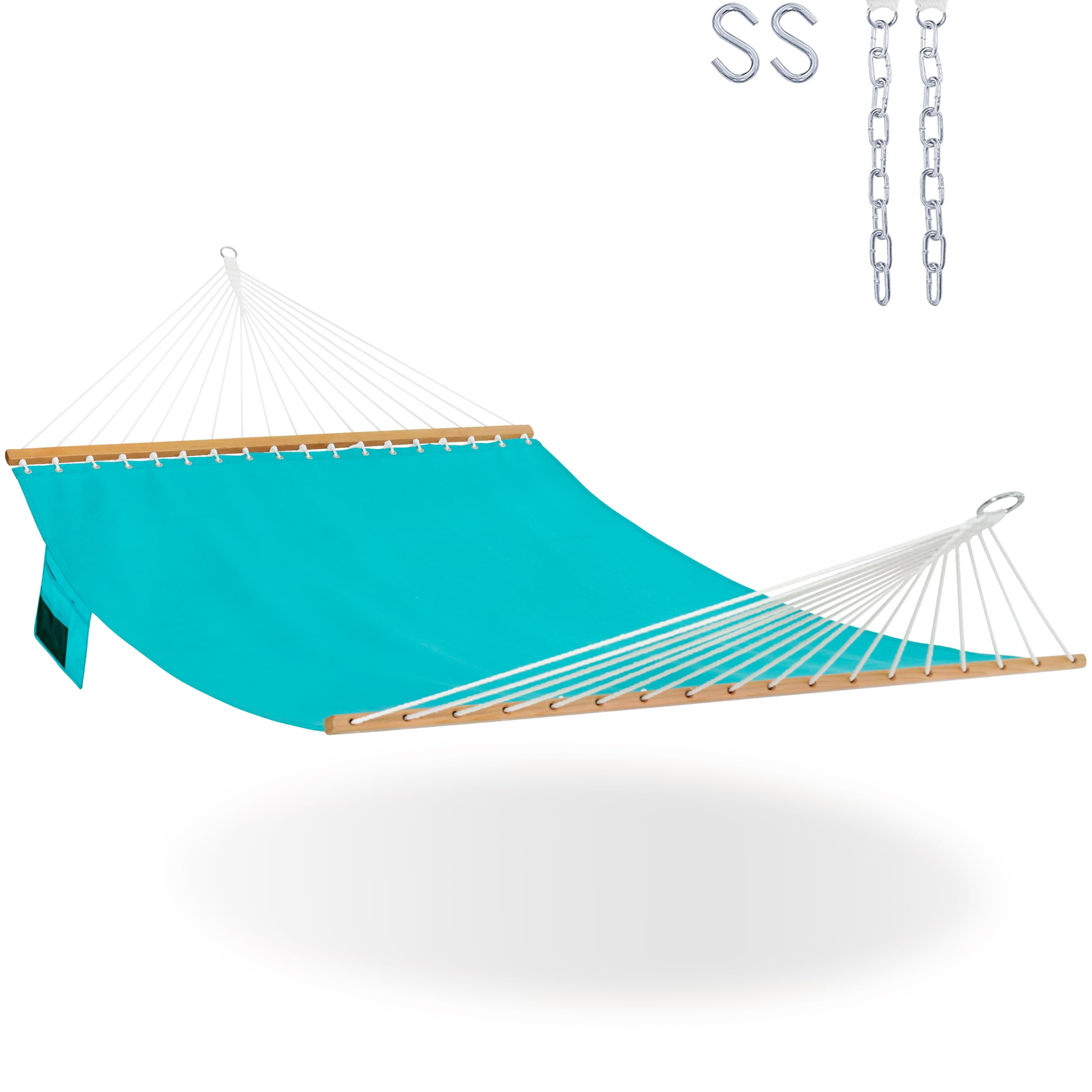 Lazy Daze Hammocks11 FT Double Outside Hammock Quick Dry Olefin Fabric Hammock with Spreader Bar & Side Pocket for Outdoor Poolside Backyard 450 lbs Capacity, Turquoise