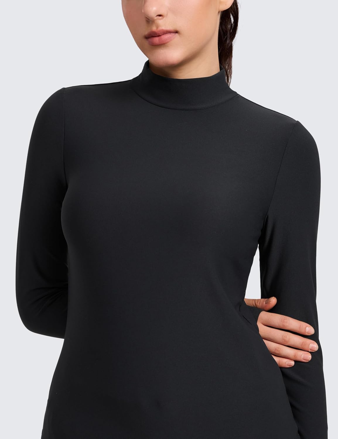 CRZ YOGA Cloudweight Mock Neck Shirts for Women - Workout Athletic Long Sleeve Tops Lightweight Soft Hip T-Shirt - Image 4