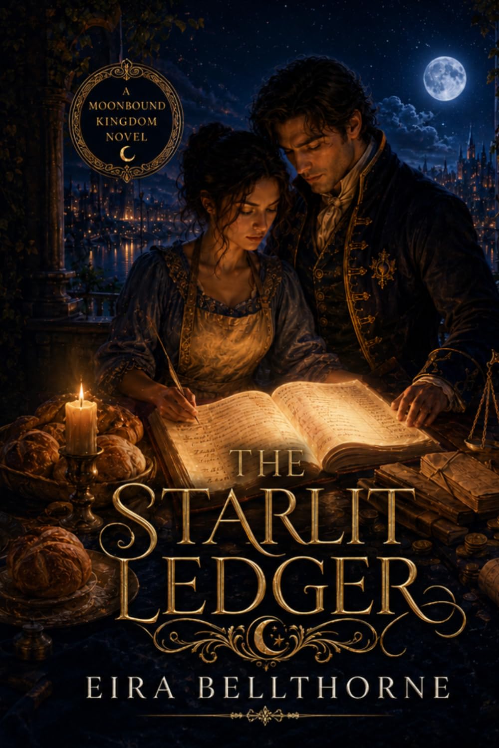 The Starlit Ledger: A romantasy, slow-burn commoner-and-noble romance and court intrigue novel (Moonbound Kingdom)