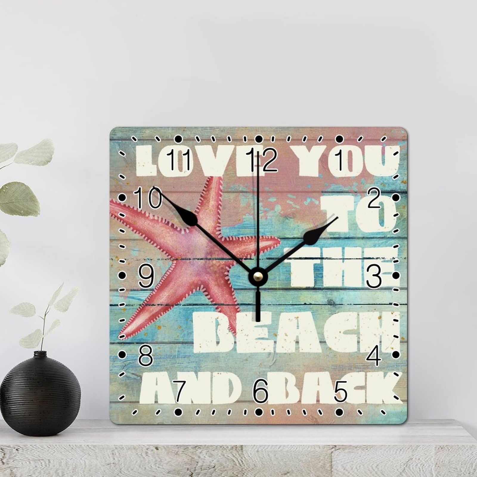 Horloge murale en bois anti tic-tac étoile de mer pour chambre