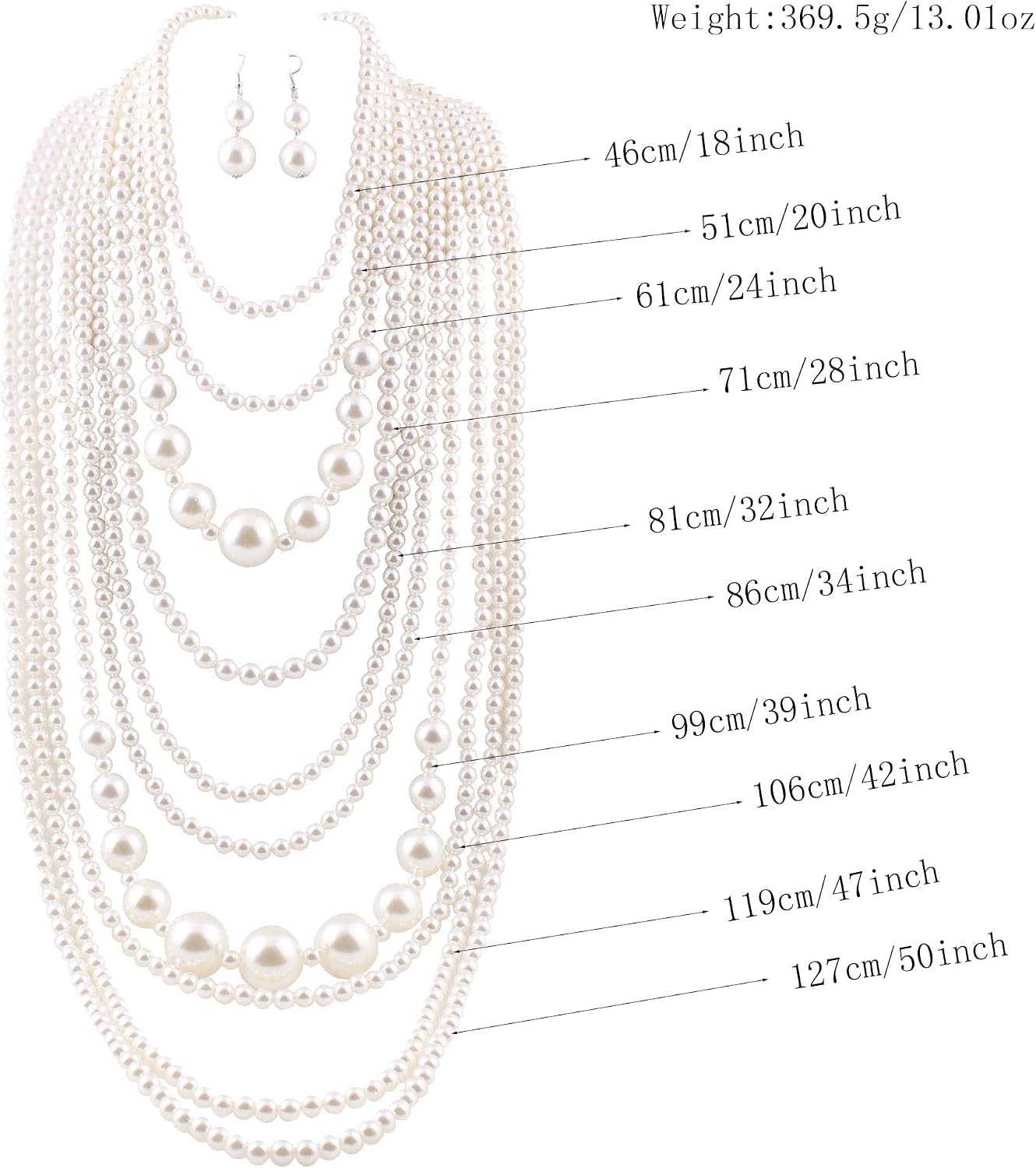 Multilayer Strand Chain Faux Pearls Flapper Beads Cluster Long Choker Necklace