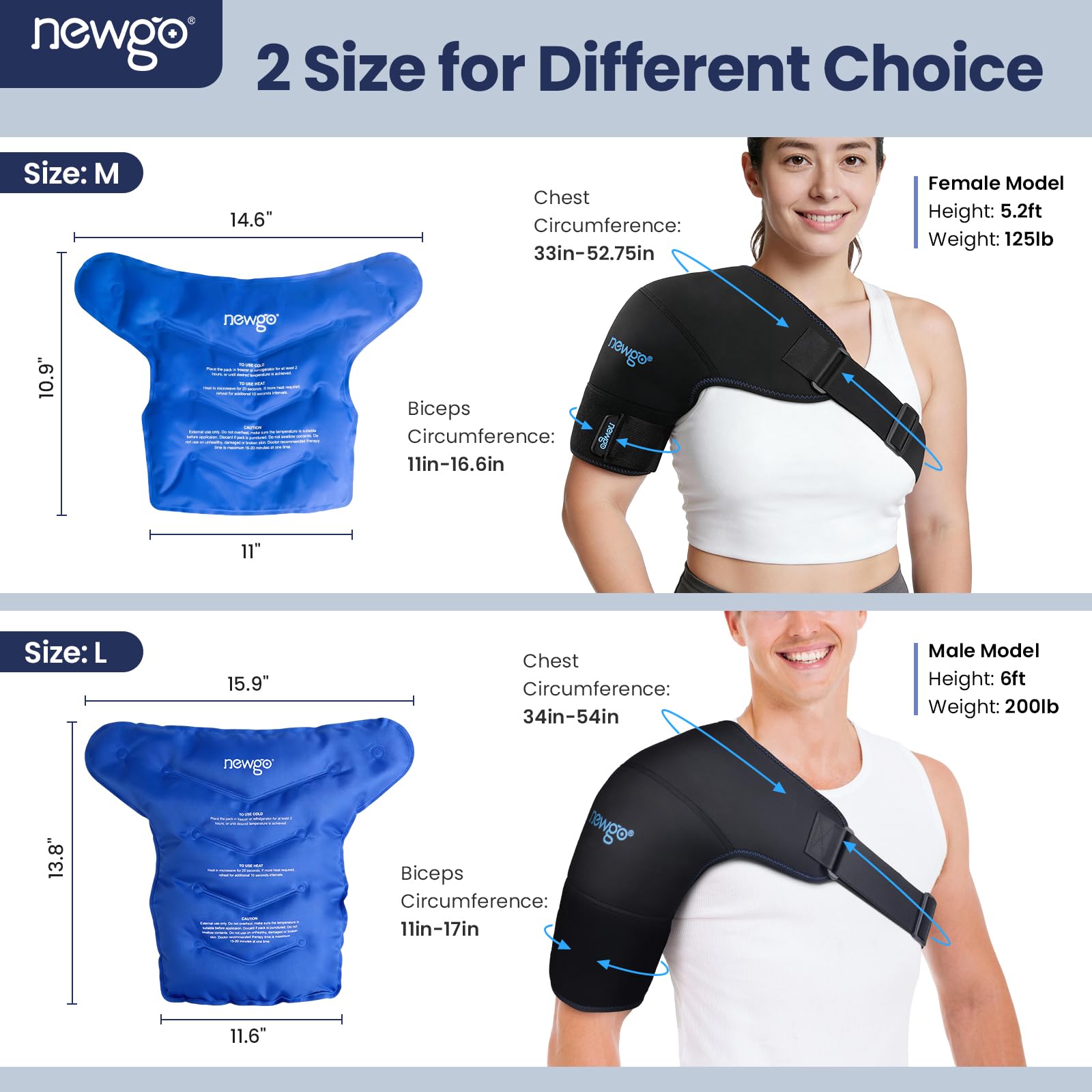 NEWGO Shoulder Ice Pack Wrap Reusable Gel Ice Pack with Extender Strap for Hot Cold Therapy, Shoulder Pain, Rotator Cuff Injury, Inflammation - Black(19.7" X 9.3")