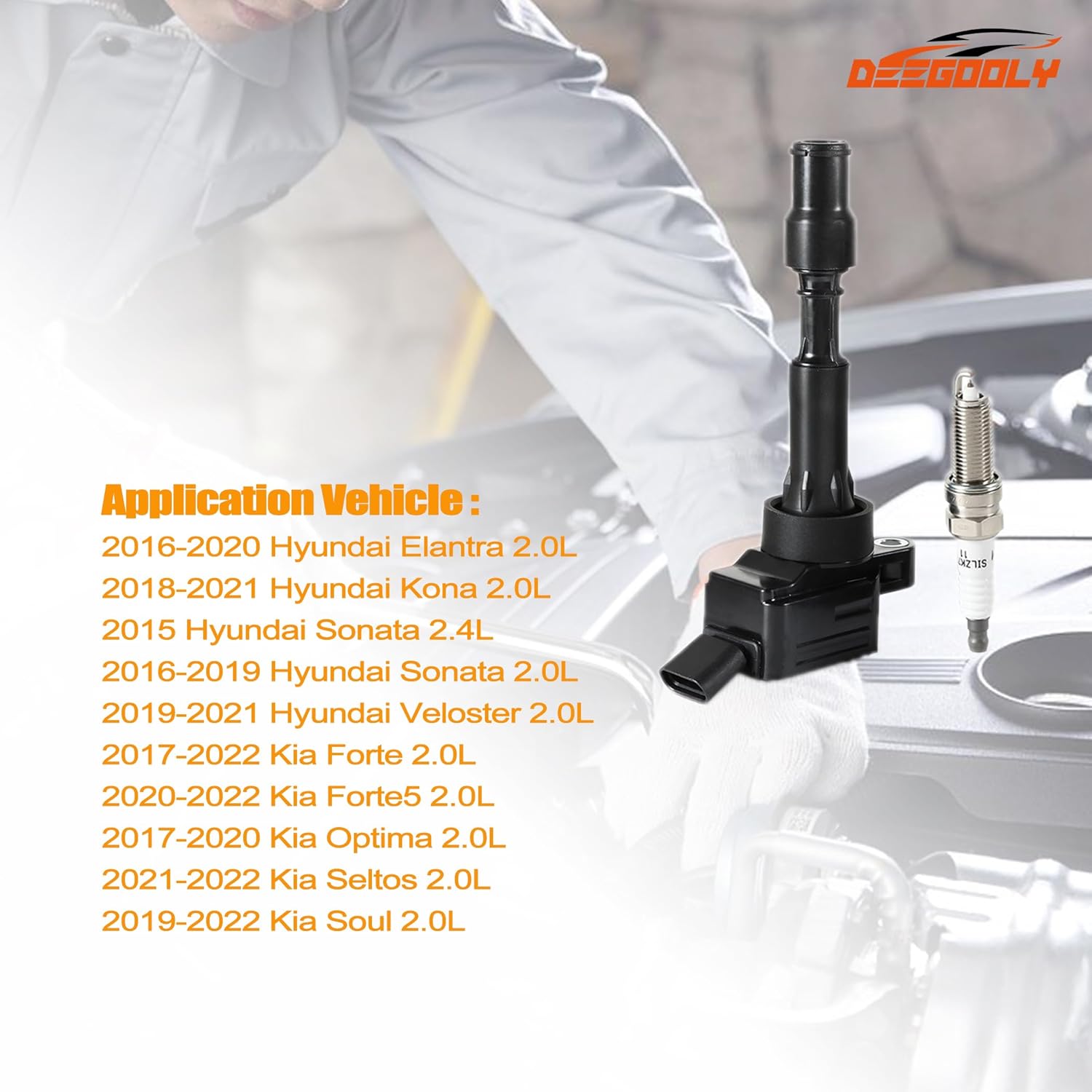 4PCS UF816 Ignition Coils Pack & Iridium Spark Plugs Compatible with Hyundai Elantra Sonata Kona for Kia Forte Optima 2.0L Replace#27300-2E601