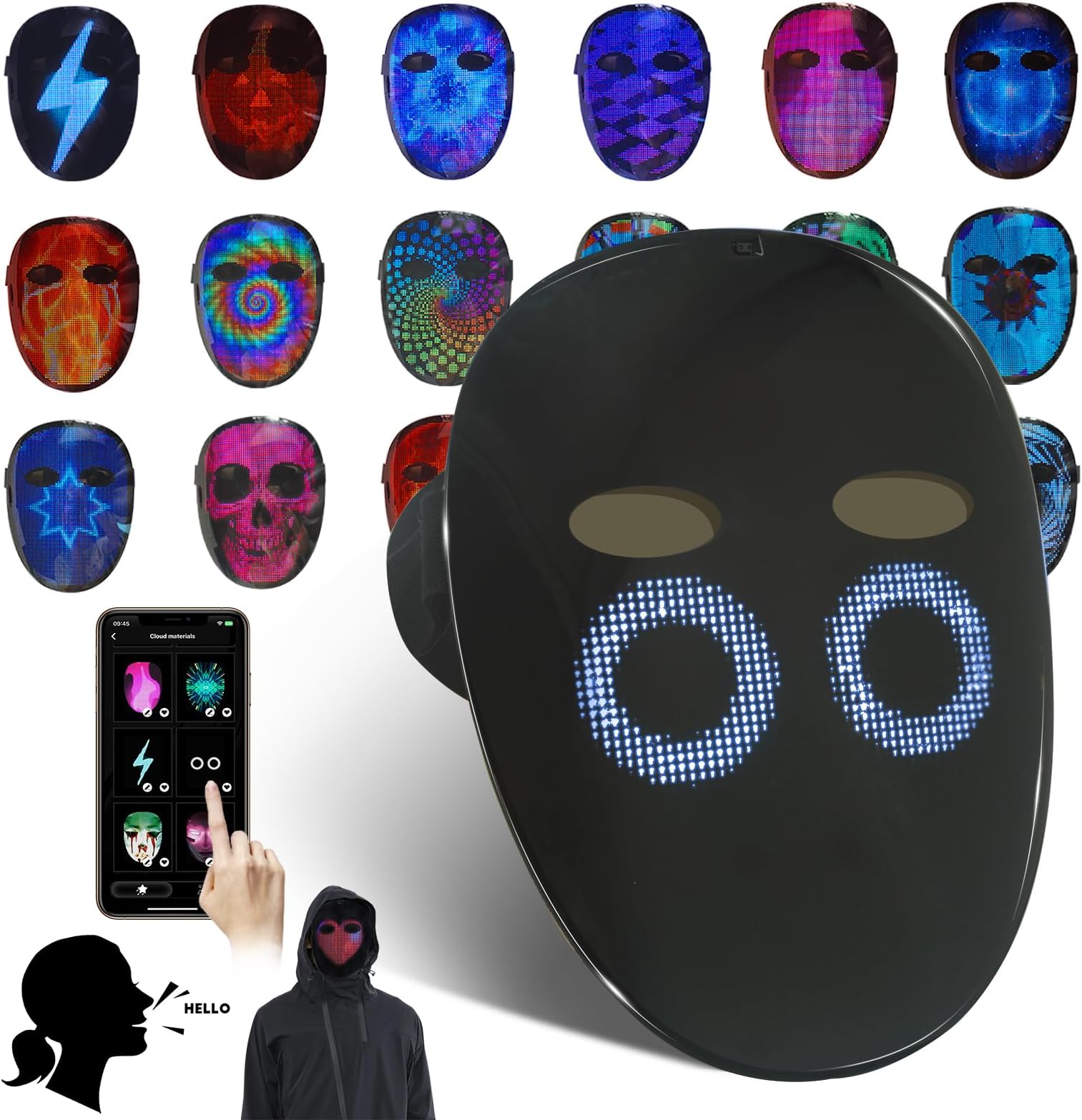 MOYACA Led Mask Light up Mask with Gesture Sensing, Cool Glowing Toys Masks Great Gift for Halloween Christmas Costume Party