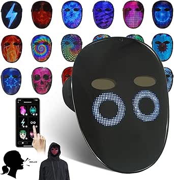 MOYACA LED Mask with Gesture Sensing – Cool Glowing Light-Up Costume for Halloween, Christmas Parties