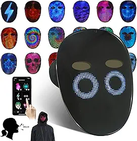 Máscara de LED com sensor de gestos, máscara iluminada e brilhante, aplicativo programável, exibição de padrões personalizados e reconhecimento de voz