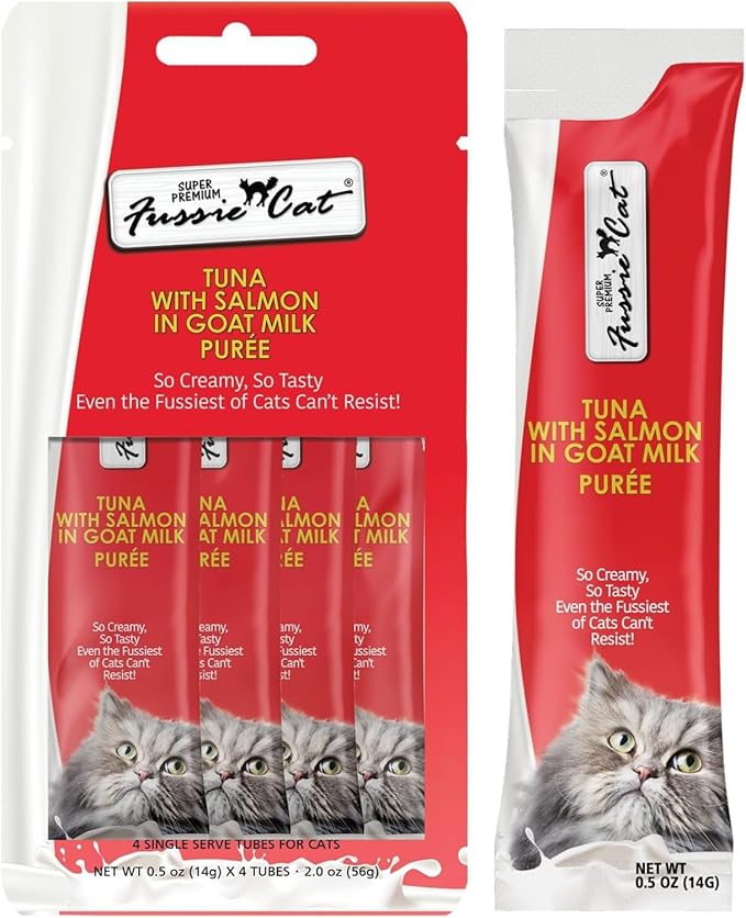 Fussie Cat Premium Puree Lickable Cat Treats, Goat Milk, Tuna Variety Pack, 12 Tubos miniatura 6