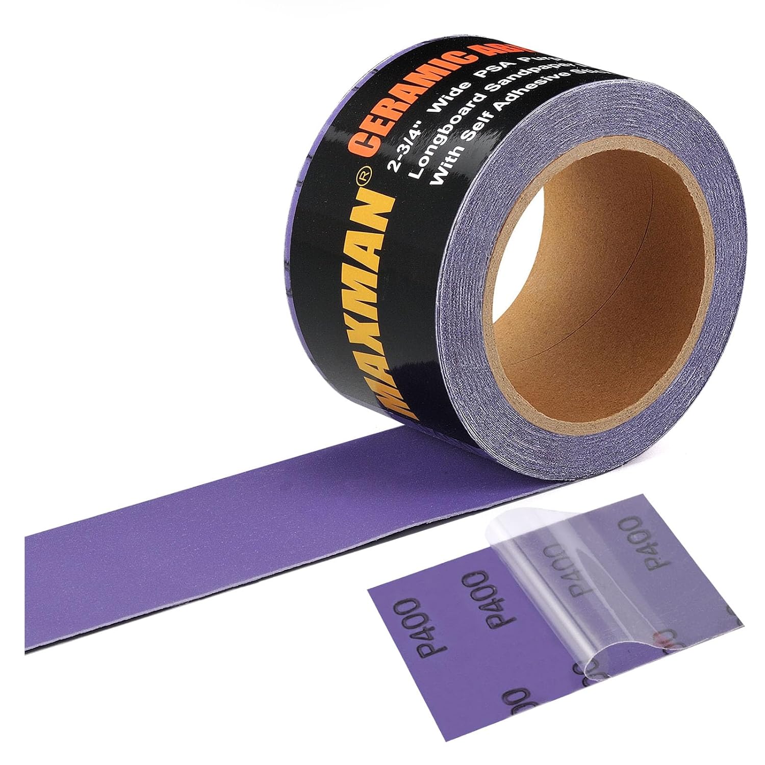 MAXMAN 400 Grit Sandpaper Roll, PSA Purple Film Ceramic Longboard Sand Paper, 2-3/4" Wide Continuous 20 Yard Long Continuous Roll, Self Adhesive Stickyback for Auto, Wood, Metal, Hand Sanding Blocks