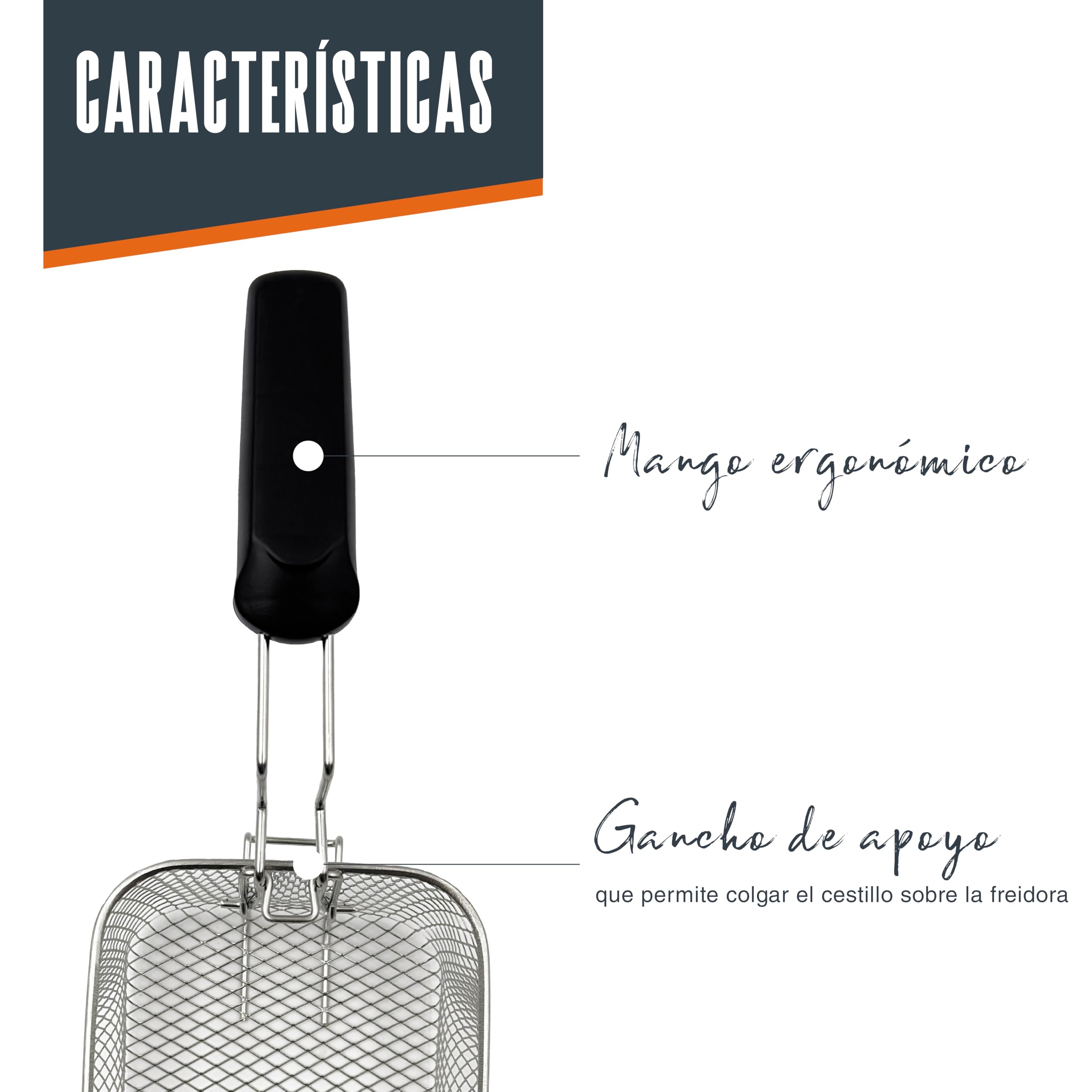 Lacor - R69135A - Cestillo para Freidora Ergo, Acero inoxidable 18/10, Compatible con Freidoras de 3,5-4 L, 23,5 x 14 x 8,5 cm, Uso Profesional, Durabilidad y Resistencia