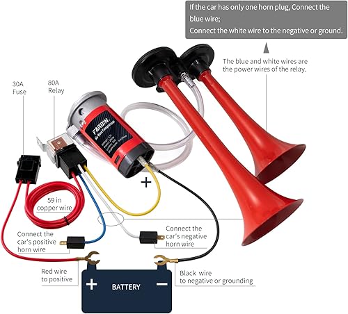 Miniatura 6 de FARBIN Bocina de tren para coche, bocina de aire súper ruidosa, 12 V, 150 db, kit de bocinas de camión de trompeta dual con compresor y botón para