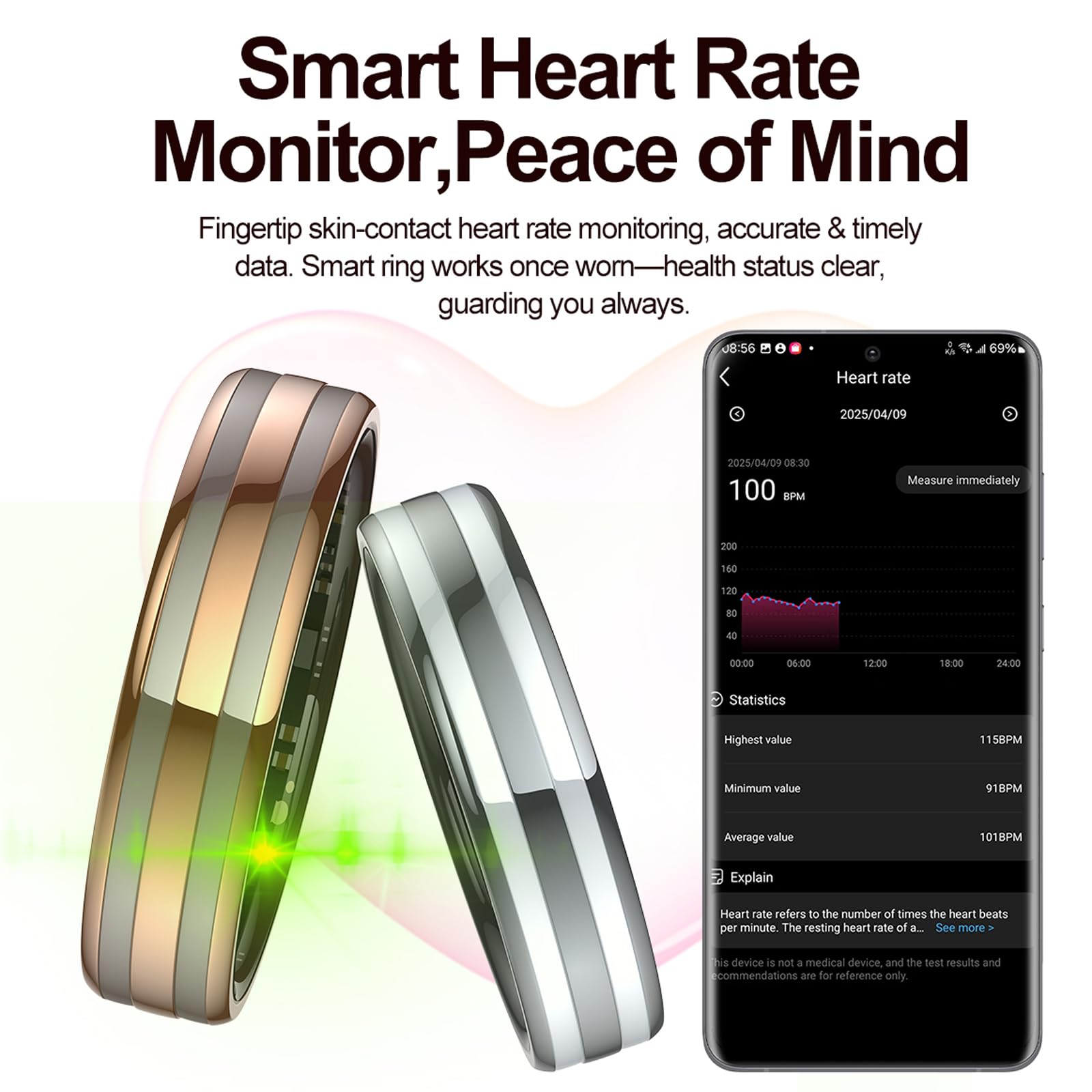 Anillo inteligente para hombres y mujeres, anillo de seguimiento de fitness con monitor de sueño, seguimiento de frecuencia cardíaca, control de gestos, rastreador de actividad, anillo de salud