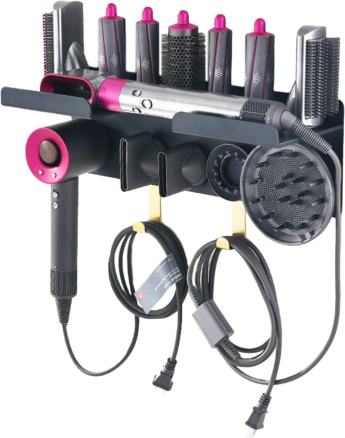Dyson Airwrap Holder, Wall Mount Holder Compatible with Dyson Airwrap Styler, No Punching Installation, 2in1 Organizer Storage Shelf Fits Dyson Blow Dryer Attachments for Home Bedroom Bathroom