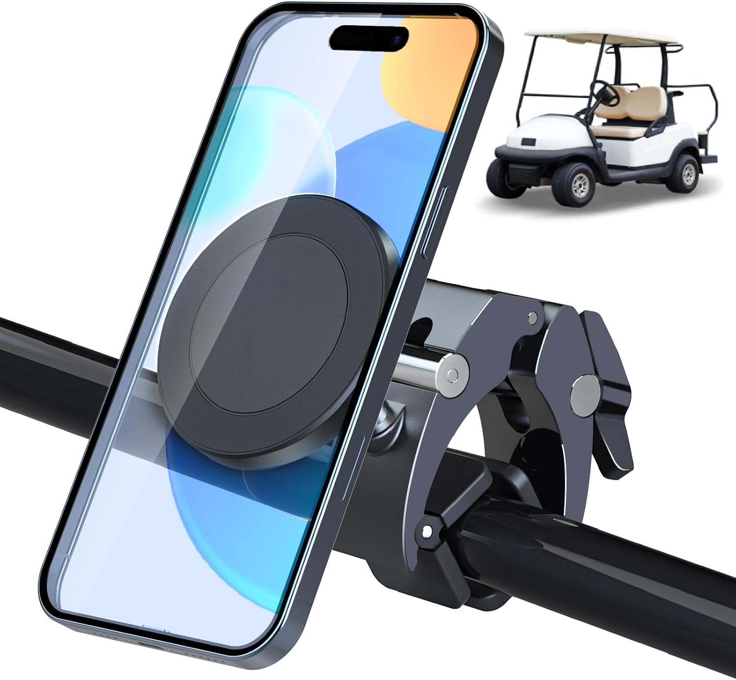 Magnetic Golf Cart Phone Holder for EZGO Club Car Yamaha,Universal Phone Mount Holder Compatible with iPhone Samsung Pixel and Smartphones,Golf Cart Accessories Fit Universal Phones