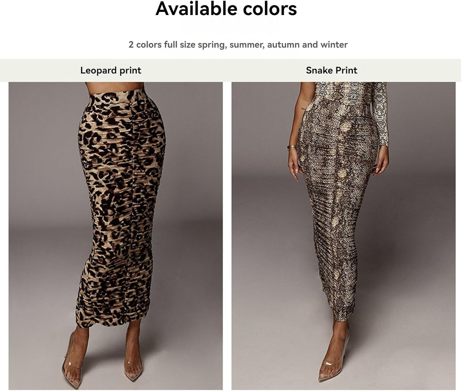 Women's Leopard Skirt Midi Long High Waist Silk Satin Elastic Cheetah Skirt Office Pencil Skirt - Image 6
