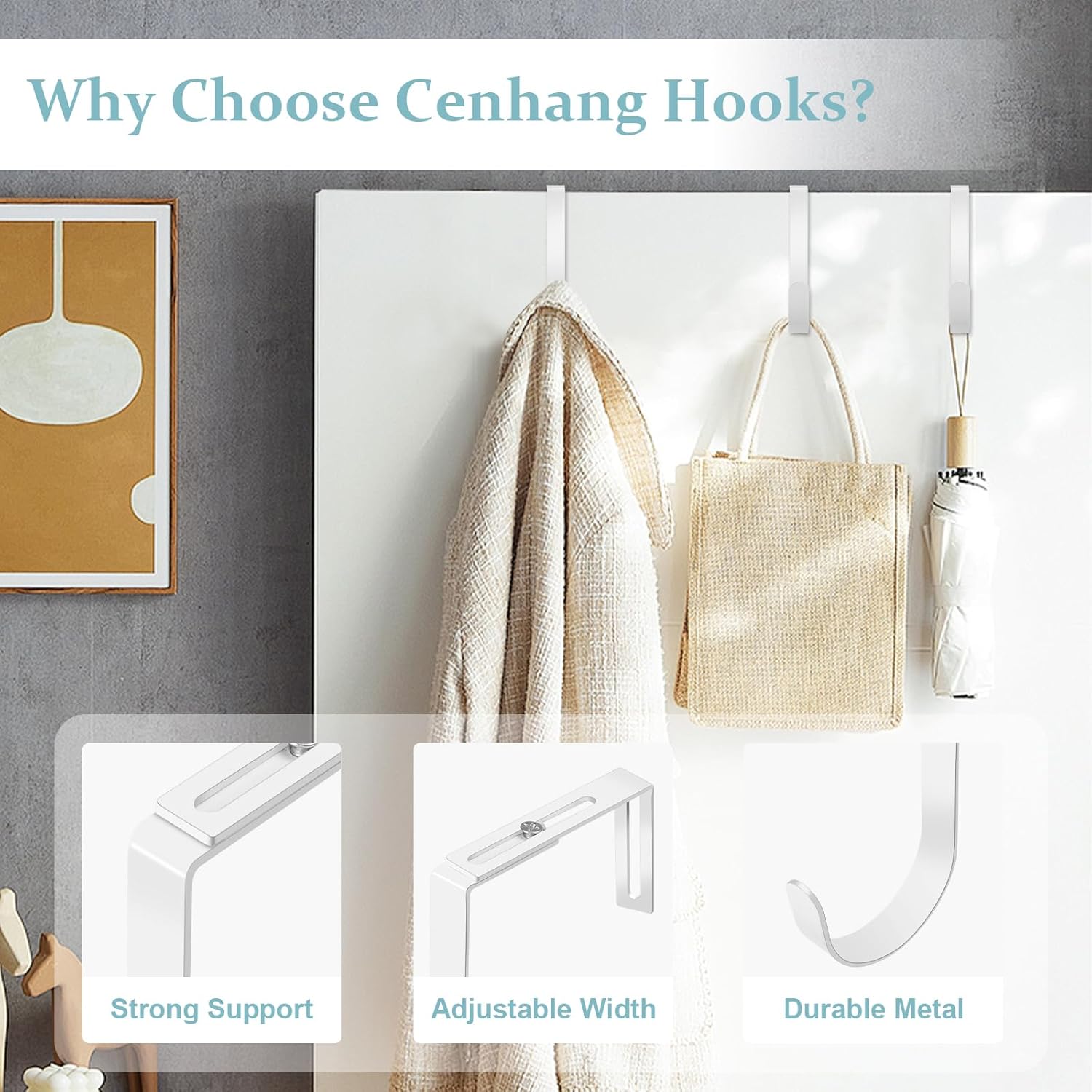 Adjustable Cubicle Hooks, Over The Door Hooks, Premium Metal Cubicle Door Hangers, Fit 1 3/8" to 3 1/2" Panels Heavy Duty Holder for Clothes, Towels, Hats, White, 5 Pcs