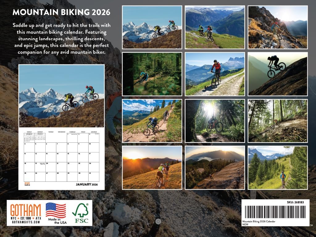 Mountain Bike Calendar 2026 Biking Bicycle Cycling Monthly Wall Calender 12 Month | American Made In The USA Mountain Biking 2026