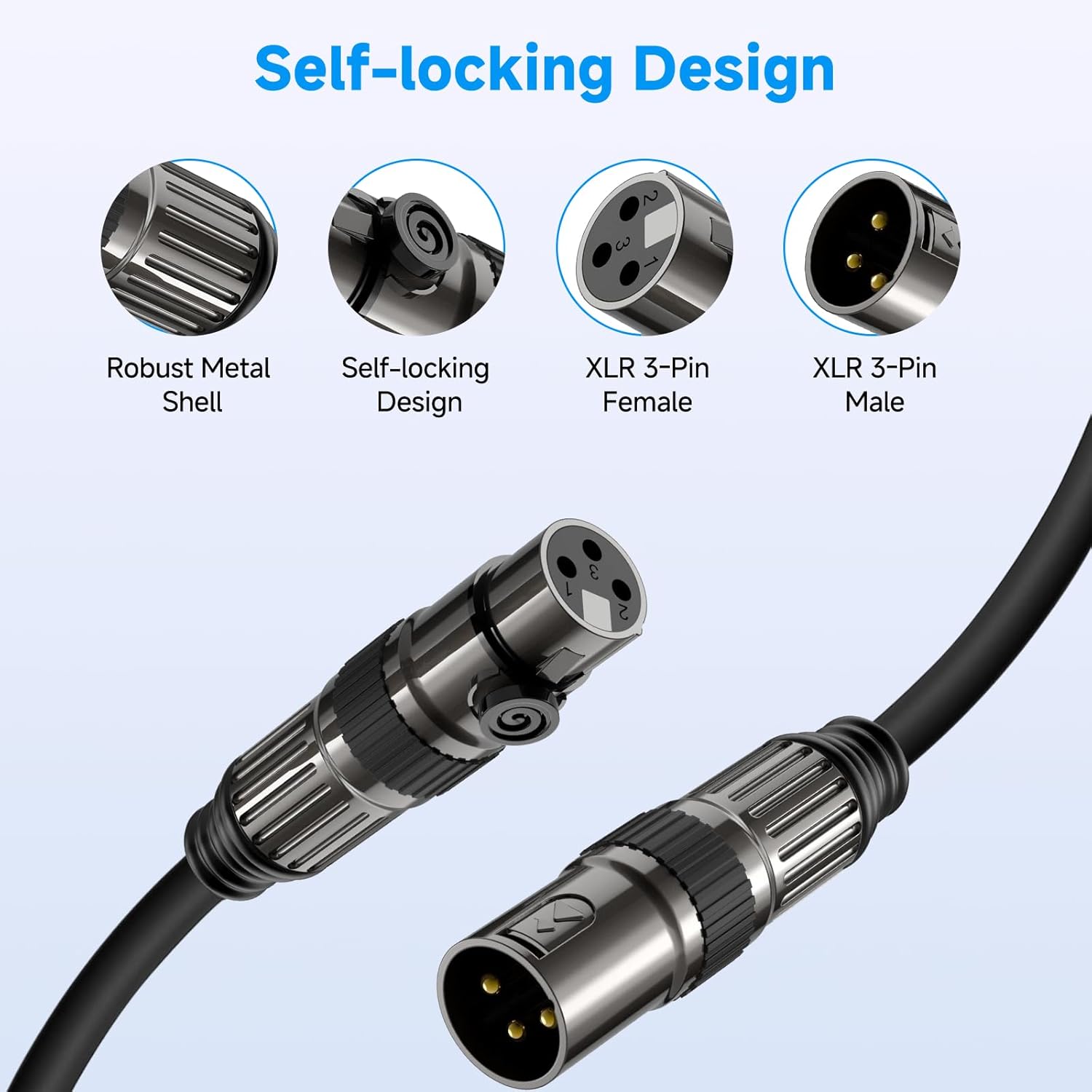 Caiord XLR Microphone Cables, 2 Pack 15 Feet Oxygen-Free Copper 3-Pin Male to Female Microphone Cable for Speaker, PA System, Podcast Audio Mixer, Studio Monitors, Audio Recording and More