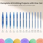 GEEKHOM 4-Inch Interchangeable Circular Knitting Needles Set Sock Knitting Needles with 26 Pcs Aluminum 3-10MM and Case for DIY Home Knitters Blue