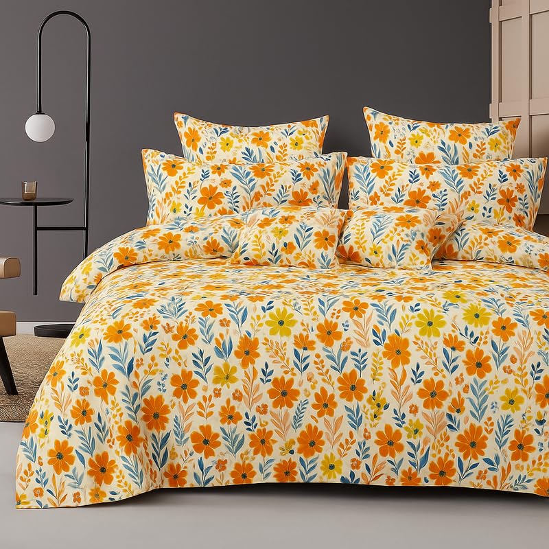 BSB HOME 300 TC Microfiber XXL Soft Cotton Super King Size Bedsheet for Double Bed, King Size 108 Inches X 108 Inches, 9 Feet, 275 X 275 cm with 2 Large Size Pillow Covers - Soft Peach