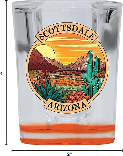 Miniatura 3 de R and R Imports Scottsdale Arizona Design A Souvenir - Vaso de chupito cuadrado de 2.5 onzas, color naranja, paquete de 4