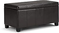 SimpliHome Dover 36" Vegan Leather Storage Ottoman Bench - Lift-Top with Safety Hinges, Tanners Brown for Living Room, Bedroom