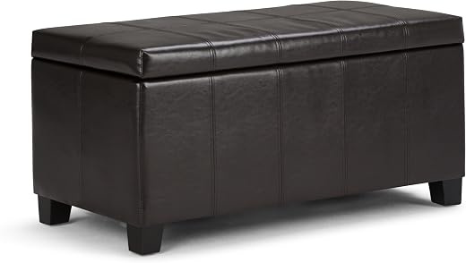 Simpli Home Dover Rectangular Storage Ottoman, Espresso Brown