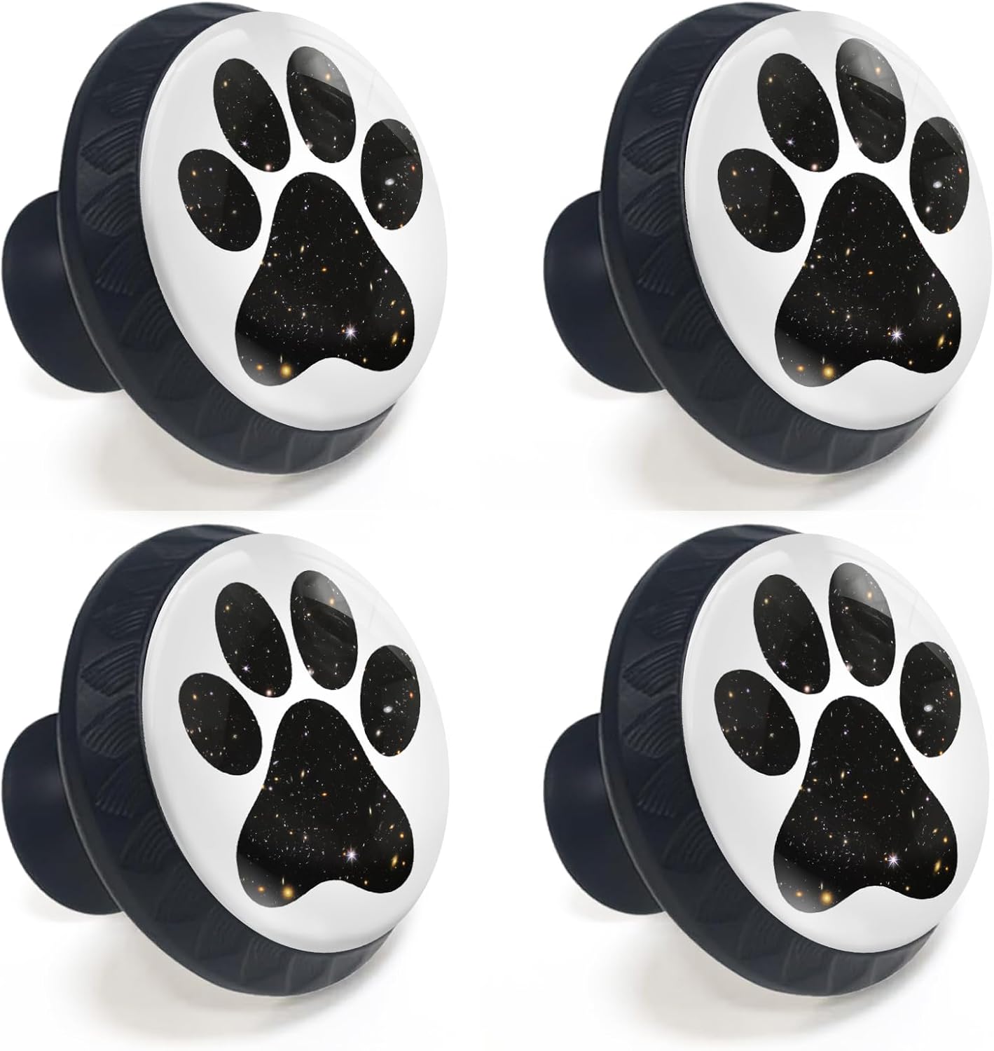 4 Pack Black Galaxy Paw Cabinet Knobs Round Drawer Pulls Black Dresser Knob Cupboard Door Handles Hardware for Kitchen Bathroom Cabinets